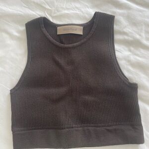 ESSENTIALS Ribbed Crop Tank - Chocolate Brown